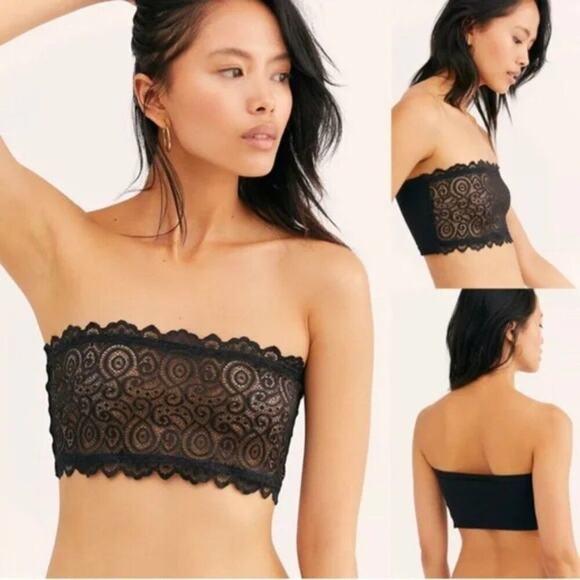 NWOT Intimately Free People Black Lace Sheer Bandeau Bra Reversible XS Small - Picture 1 of 5